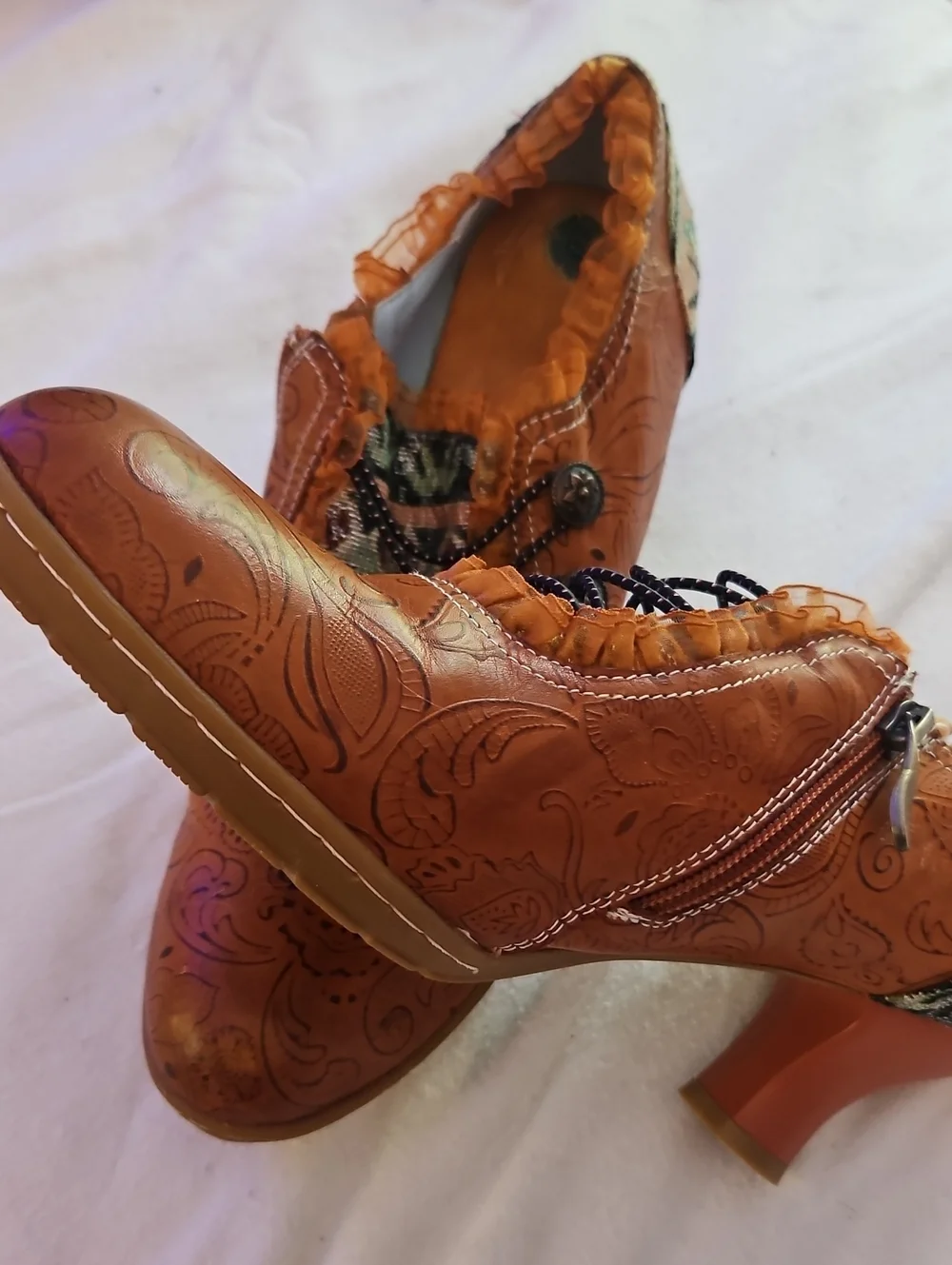 Socofy Art Boho  Embroidered Leather Slip-On Shoes
